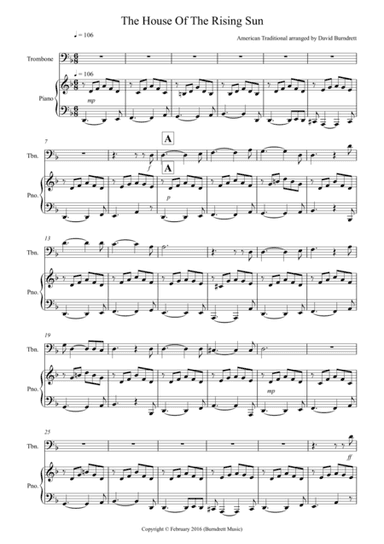 House Of The Rising Sun for Trombone and Piano (arr. David Burndrett)