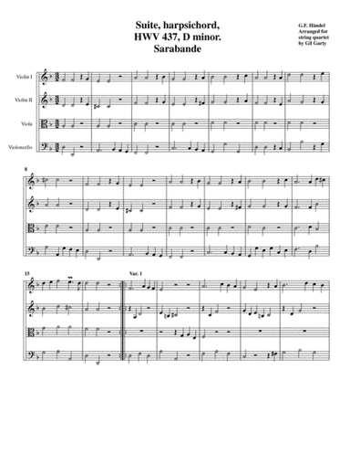 Sarabande from Suite HWV 437 in D minor (arrangement for string quartet) (arr. Gil Garty)