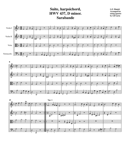 Sarabande from Suite HWV 437 in D minor (arrangement for string quartet) (arr. Gil Garty)