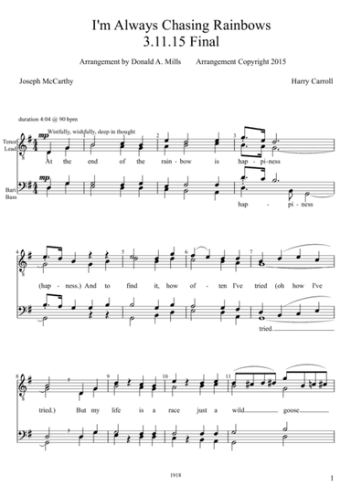 I'm Always Chasing Rainbows (arr. Donald A. Mills (aka Beachtanned))