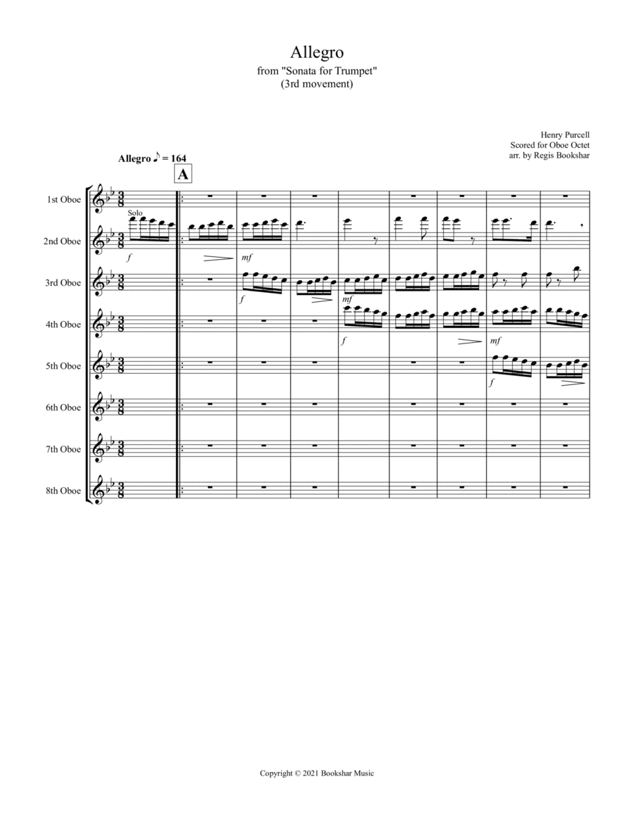 Allegro (from "Sonata for Trumpet") (Bb) (Oboe Octet) (arr. Regis Bookshar)
