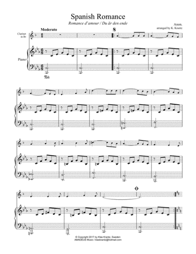 Spanish Romance, Romanza for Clarinet in Bb and easy piano (arr. K. Krantz)
