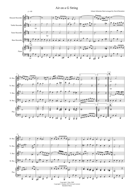 Air on a G String for Recorder Quartet (arr. David Burndrett)
