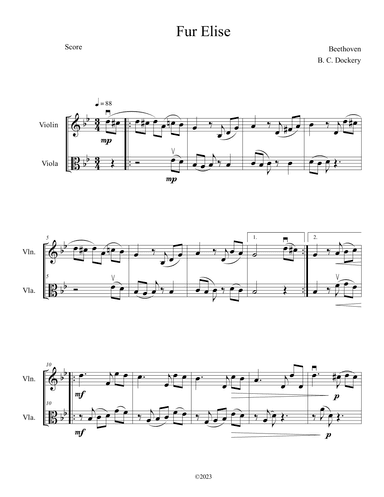 Fur Elise (Violin and Viola Duet) (arr. B. C. Dockery)