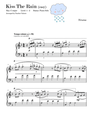 EASY Kiss the Rain for Grade 1 Piano Solo in F major for Self Learning Series (arr. Published Harmony)