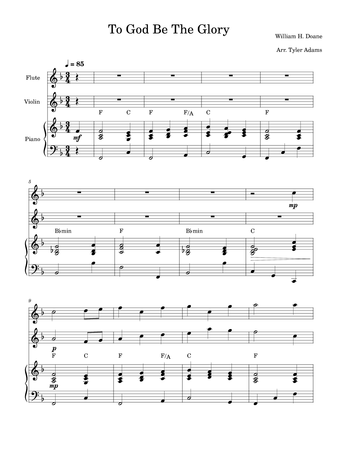 To God Be The Glory (Flute and Violin Duet with Piano) (arr. Tyler Adams)