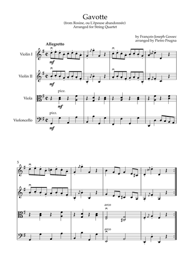 Gavotte (Rosine, ou L'épouse abandonnée) - arranged for String Quartet (arr. Pietro Prugna)