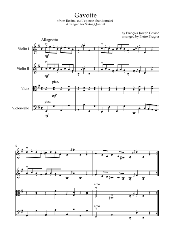 Gavotte (Rosine, ou L'épouse abandonnée) - arranged for String Quartet (arr. Pietro Prugna)