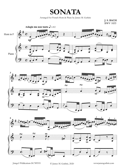 BACH: Sonata BWV 1035 for French Horn & Piano (arr. James Guthrie, ASCAP)