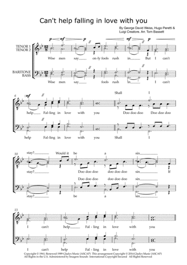 Can't Help Falling In Love (arr. Tom Bassett)