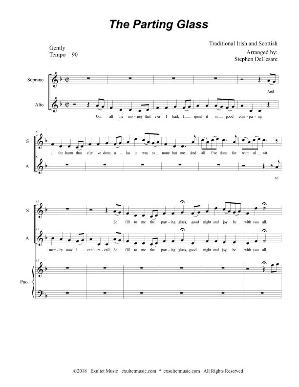 The Parting Glass (for 2-part choir - (SA) (arr. Stephen DeCesare)