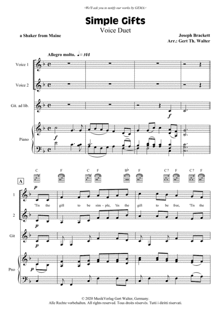 Simple Gifts (arr. Gert Th. Walter)
