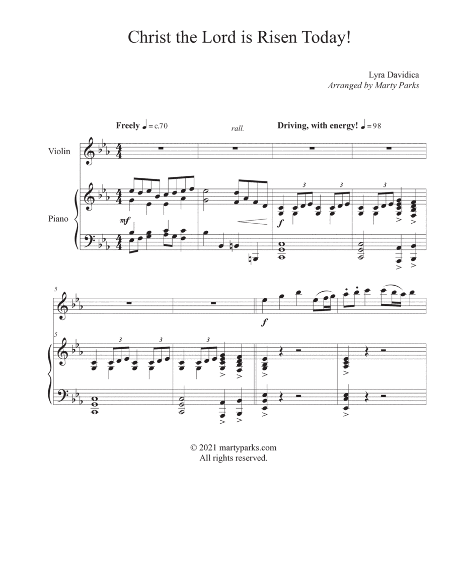 Christ the Lord is Risen Today! (Violin-Piano) (arr. Marty Parks)