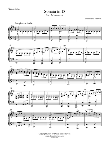 Sonata in D for Piano Solo - 2nd Mvt.