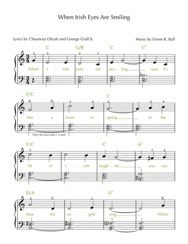 When Irish Eyes Are Smiling (Easy/Intermediate Piano) (arr. Gaili Schoen for UperHandsPiano.com)