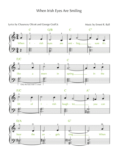 When Irish Eyes Are Smiling (Easy/Intermediate Piano) (arr. Gaili Schoen for UperHandsPiano.com)