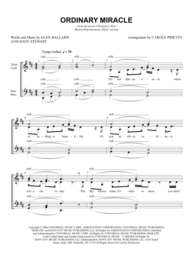 Ordinary Miracle (arr. CAROLE PRIETTO)