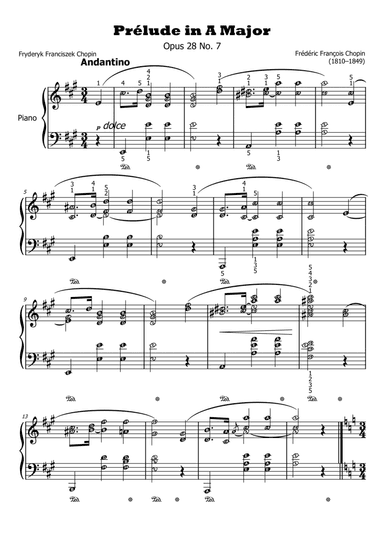 Prelude in A major Op. 28 No. 7 + Waltz in A Minor B.150 [CHOPIN COMBO] with note names & finger num (arr. Published Harmony Valarie)