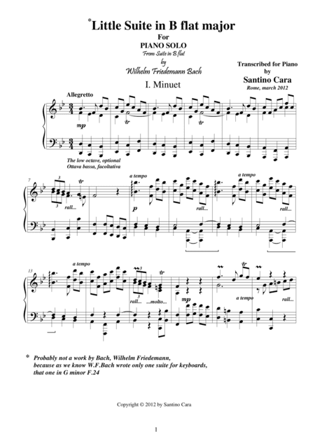 Little Suite in B-flat-Bach W.F.-Piano solo version (arr. Santino Cara)