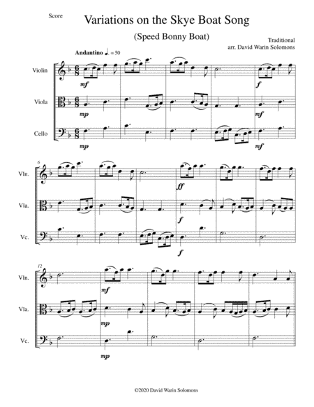 Variations on The Skye Boat Song (Speed bonnie boat) for string trio (arr. David Warin Solomons)