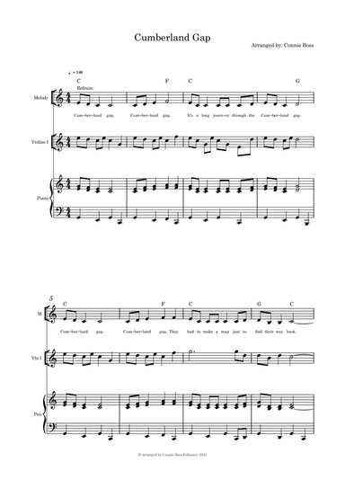 Cumberland Gap - solo, violin and piano (arr. Connie Boss)