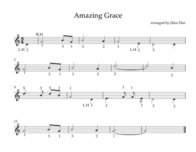 Amazing Grace for easy piano (melody only) (arr. Jihee Han)