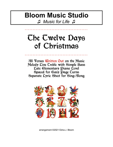 The Twelve Days of Christmas for Easy Piano and Sing Along (arr. Edna J. Bloom)