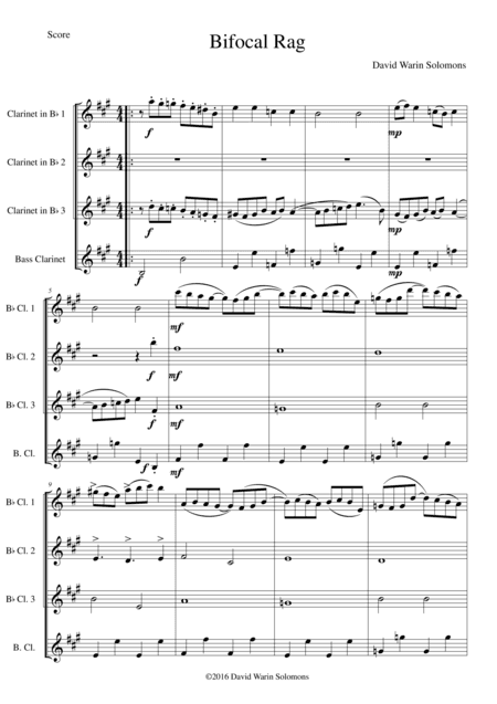 Bifocal Rag for clarinet quartet (3 B-flats and 1 Bass)