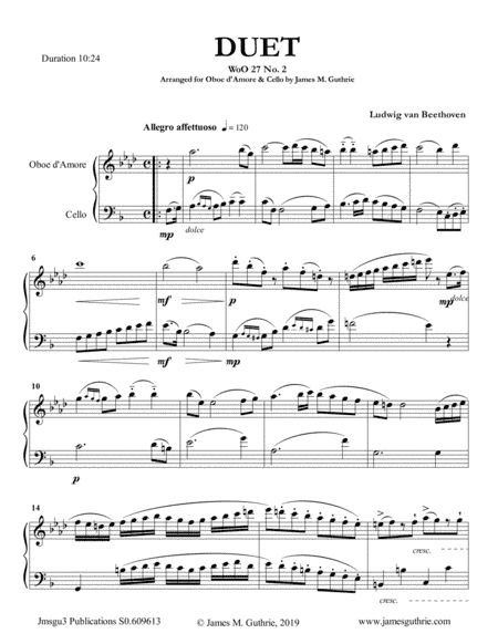 Beethoven: Duet WoO 27 No. 2 for Oboe d'Amore & Cello (arr. James M. Guthrie, ASCAP)