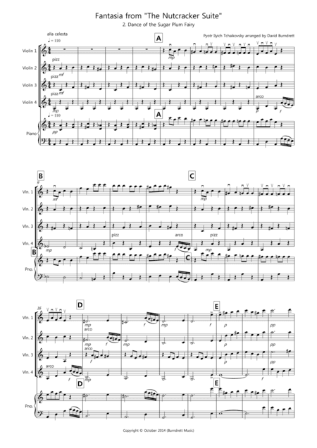 Dance of the Sugar Plum Fairy (fantasia from Nutcracker) for Violin Quartet (arr. David Burndrett)