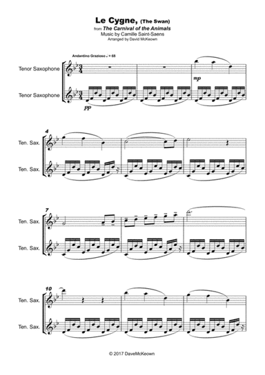 The Swan, (Le Cygne), by Saint-Saens, Duet for Tenor Saxophone (arr. David McKeown)