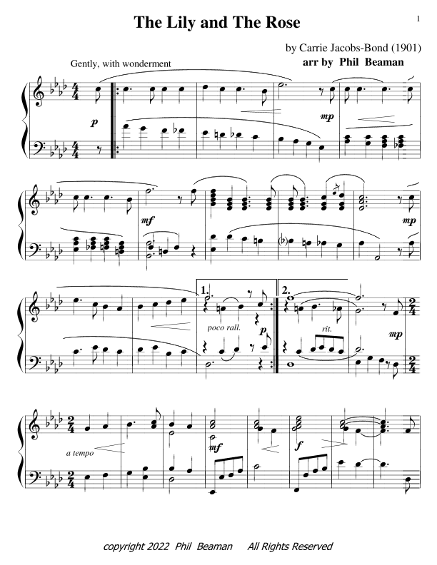 The Lily and The Rose - piano solo (arr. Phil Beaman)