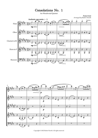 Consolations No. 1 (by Franz Liszt) for Wind Quintet (arr. Robert Newth)