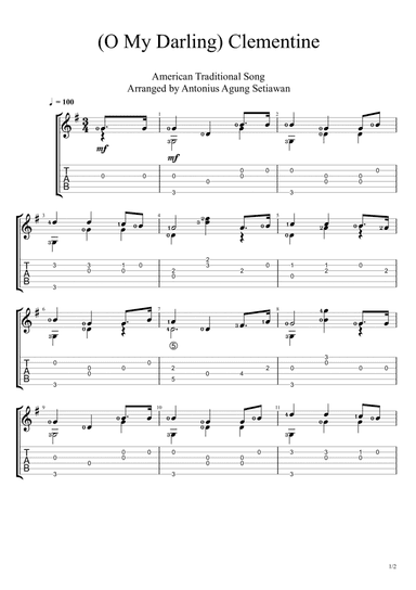 O My Darling Clementine (Solo Guitar Tablature) (arr. Antonius Agung Setiawan)
