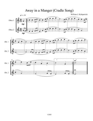 Away in a Manger (Cradle Song) for oboe duet (arr. B C Dockery)