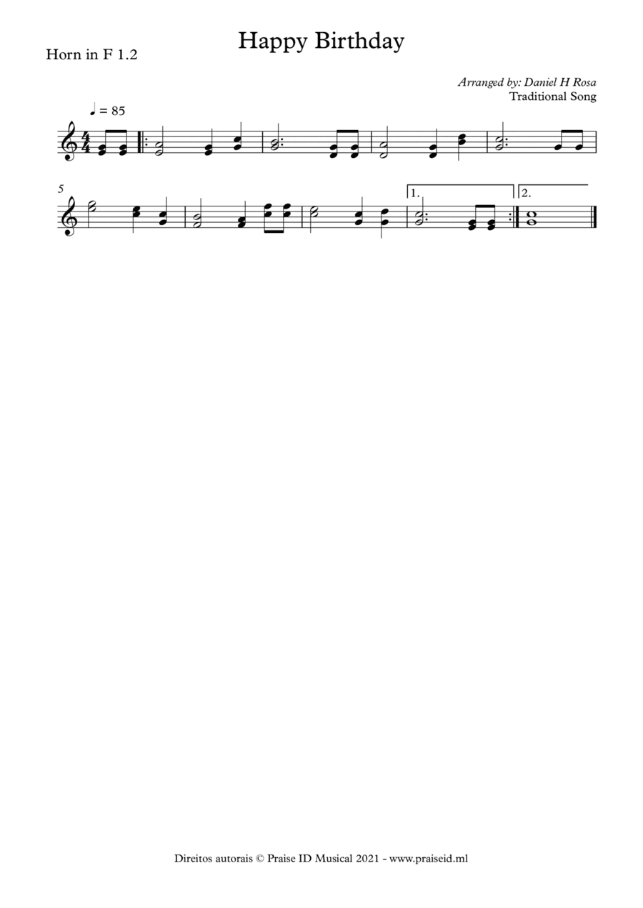 Happy Birthday to you French Horn duet (arr. Daniel H Rosa)