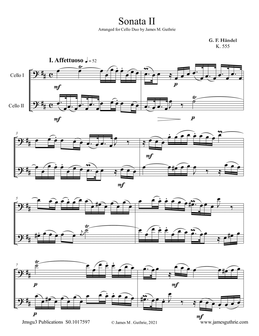 Handel: Sonata No. 2 for Cello Duo (arr. James M. Guthrie)