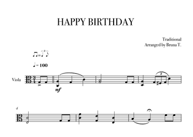 Happy Birthday (Viola) (arr. Bruna T.)