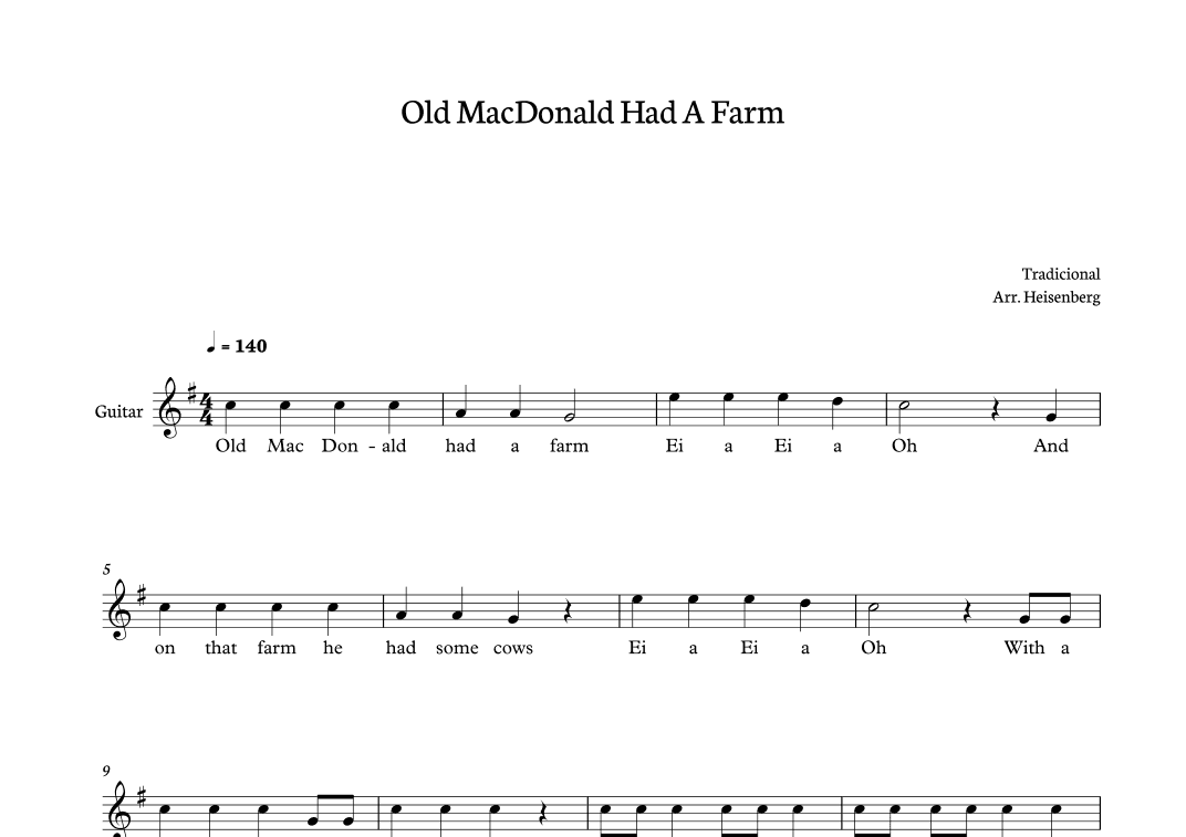 Old MacDonald Had a farm for Guitar (arr. Heisenberg)