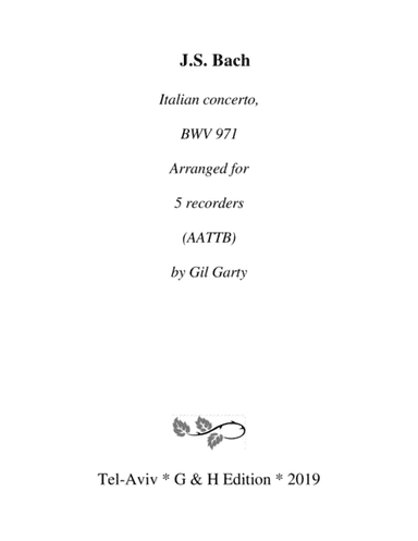 italian concerto, BWV 971 (arrangement for recorders) (arr. Gil Garty)