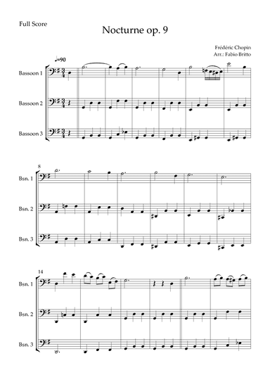 Nocturne Op.9 No. 2 (Frédéric Chopin) for Bassoon Trio (arr. Fabio Britto)