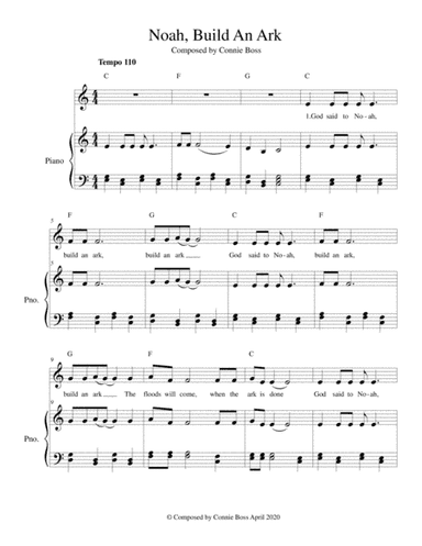 Noah, Build An Ark - kids song solo and piano
