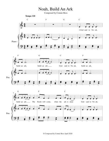 Noah, Build An Ark - kids song solo and piano