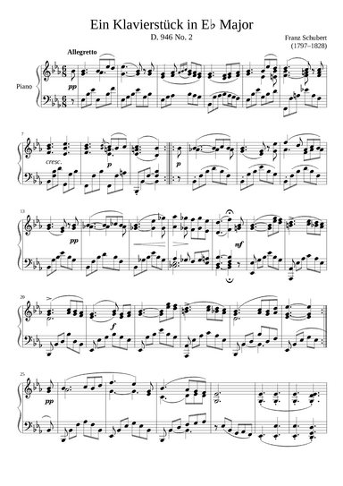 Ein Klavierstuck D. 946 No. 2 in Eb Major (arr. Zachary Corbett)