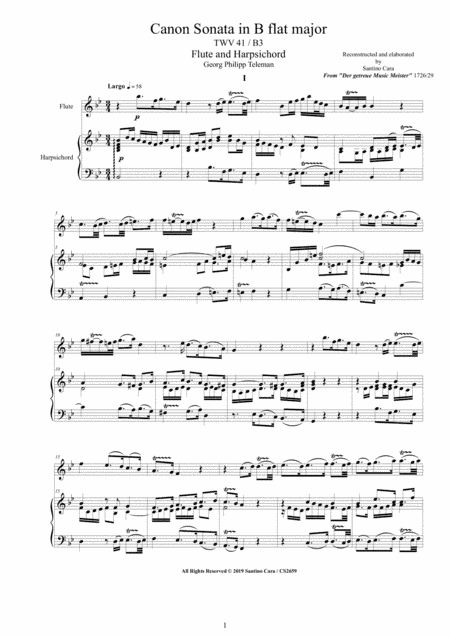 Telemann - Canon Sonata in B flat major TWV 41-B3 for Flute and Harpsichord (arr. Santino Cara)