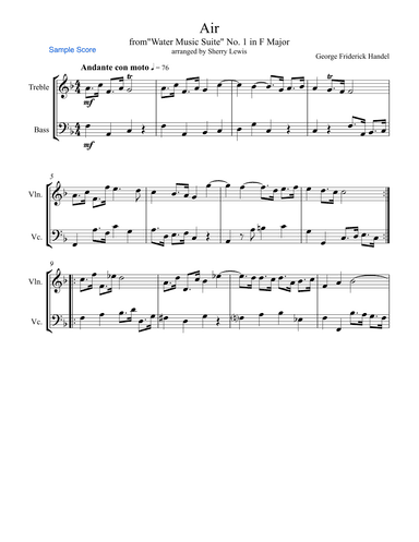 AIR from Water Music for Duo, Intermediate Level for any treble instrument and one bass instrument o (arr. Sherry Lewis)