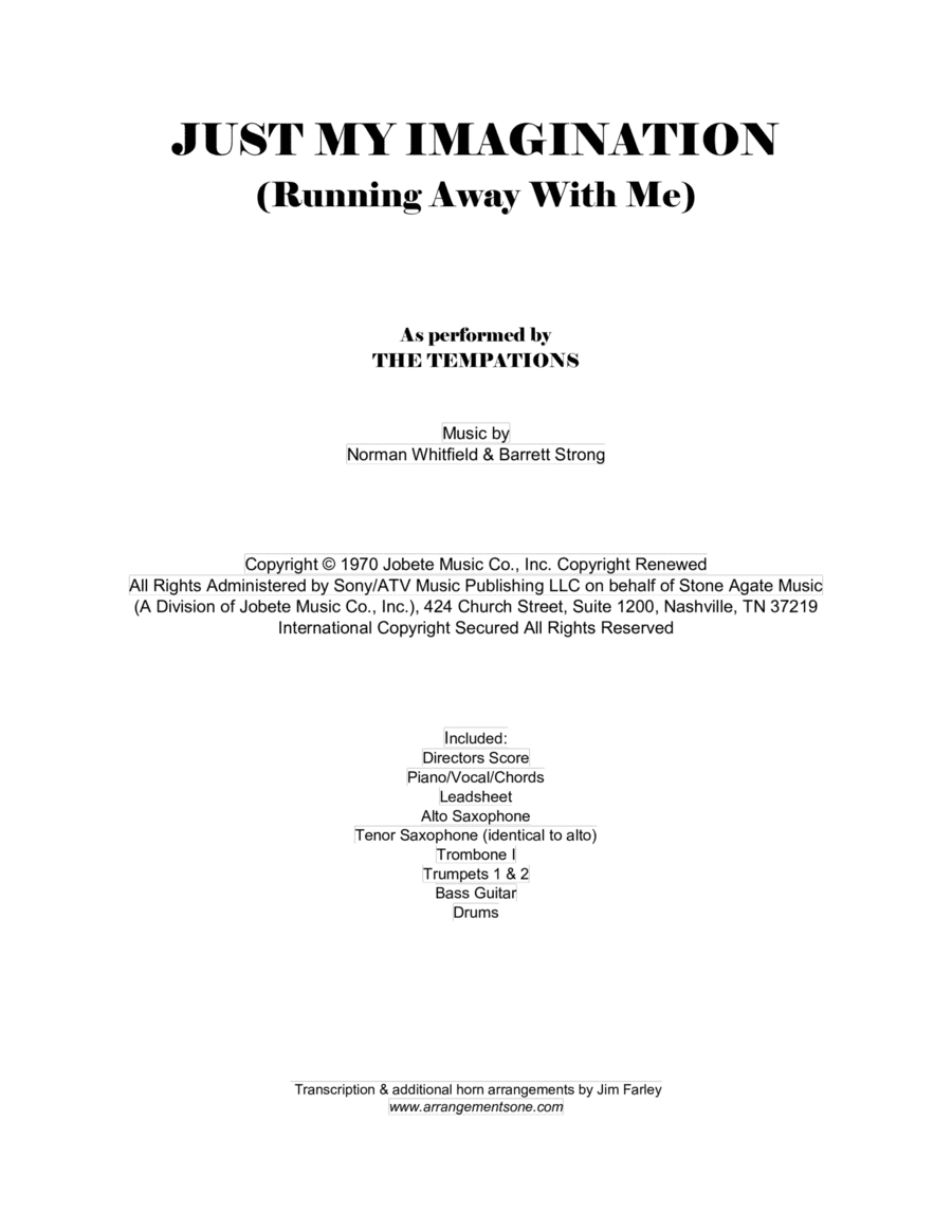 Just My Imagination (running Away With Me) (arr. Jim Farley www.arrangementsone.com)