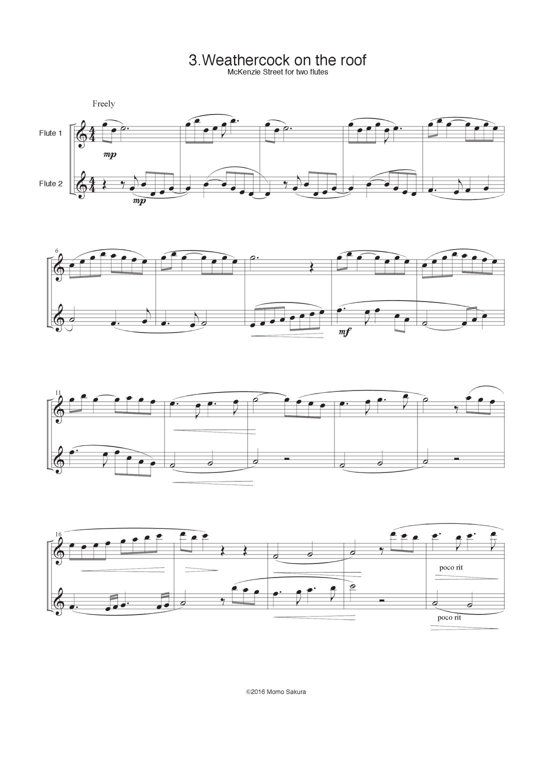 3. Weathercock on the roof  Mckenzie street for 2 Flutes/ Flute duet