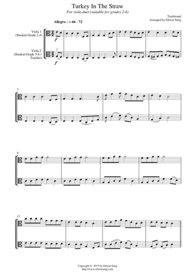 Turkey In The Straw (for viola duet, suitable for grades 2-6) (arr. Edwin Sung)