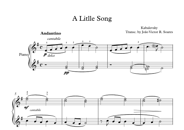 A Litlle Song - Kabalevsky for Piano (arr. João Victor)